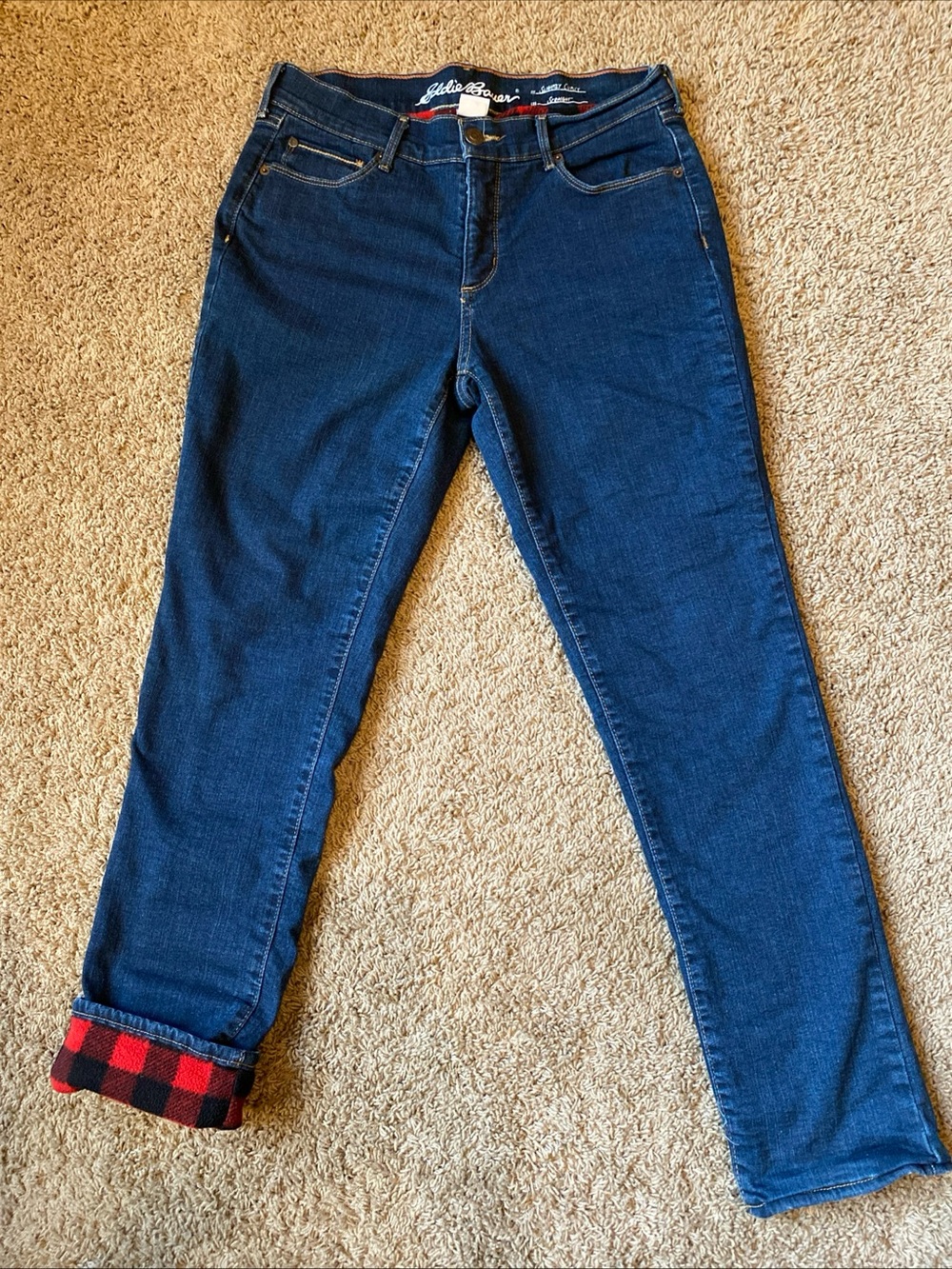 Eddie Bauer Jeans Women 10 Blue Denim Slightly Curvy Straight Fleece Lined Cabin